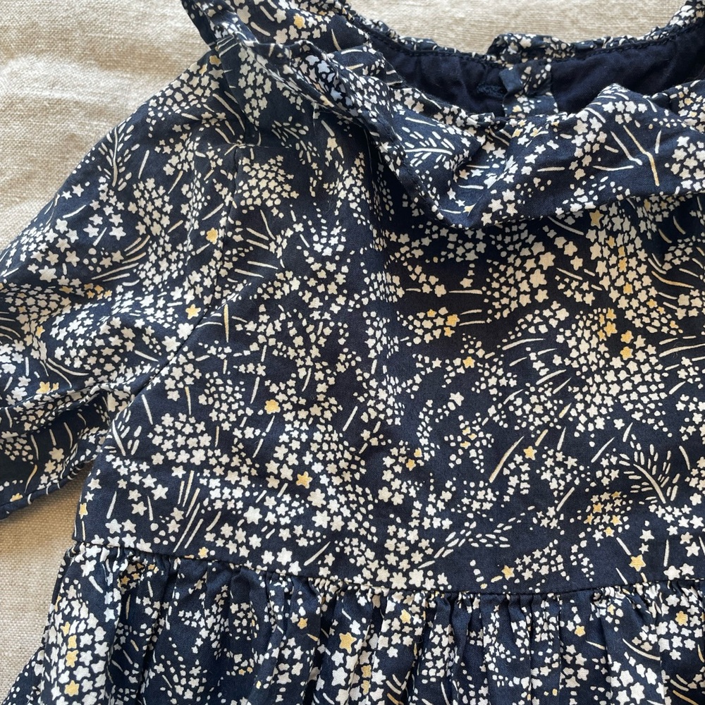 JACADI Navy Blue Floral Liberty Print Dress 6 Months - Picture 2 of 6